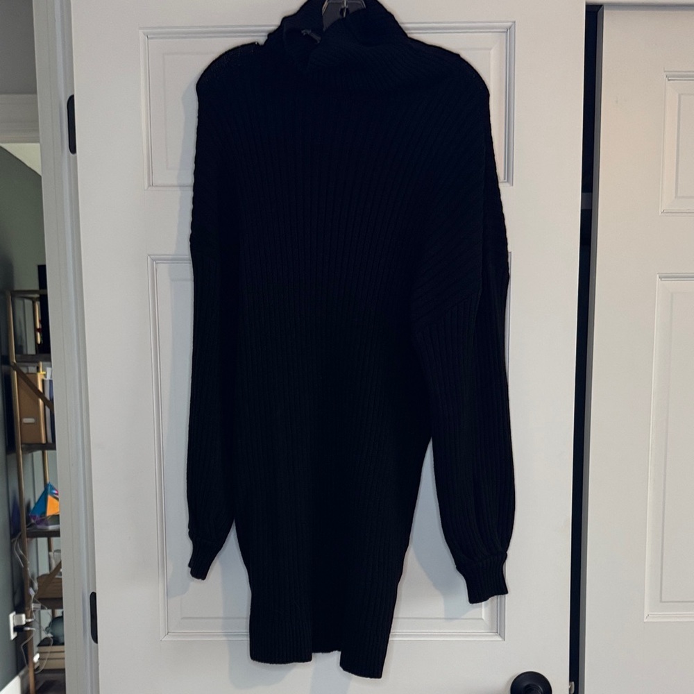 Amazon Black Ribbed Turtleneck Sweater Dress